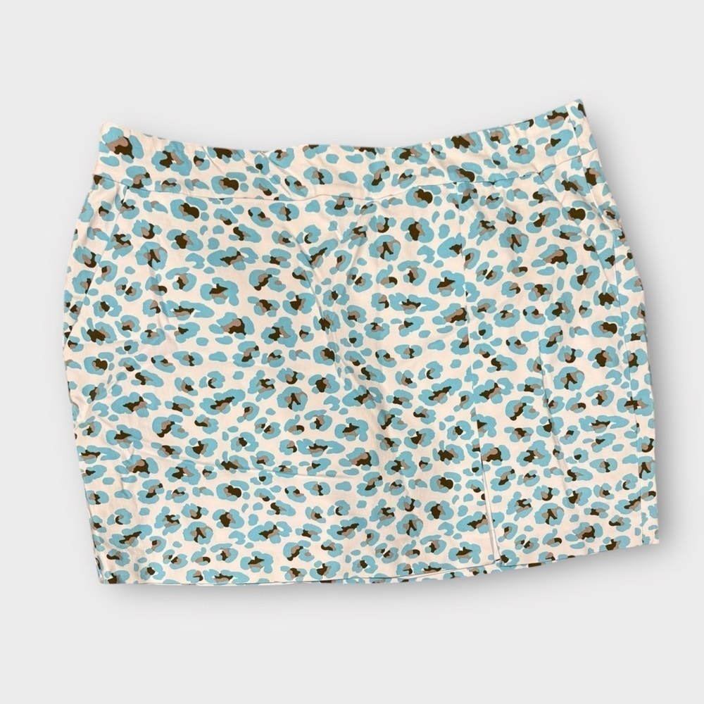 Krazy Larry Women's Skort Athletic Golf Skirt Blue Leopard Print Size 14